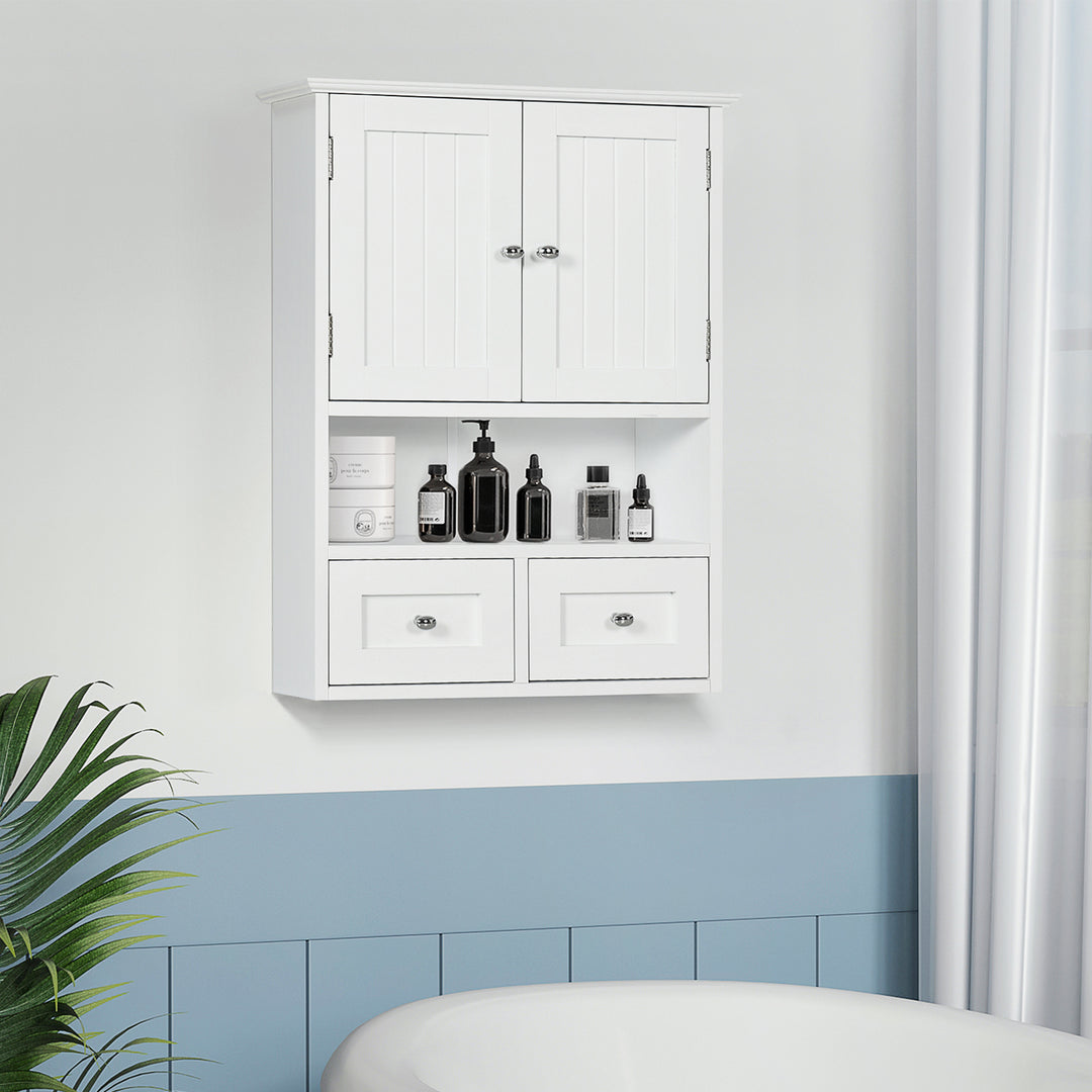 kleankin Bathroom Wall Cabinet, Medicine Cabinet, Over Toilet Storage Cabinet with Shelf and Drawers for Hallway, Living Room, White