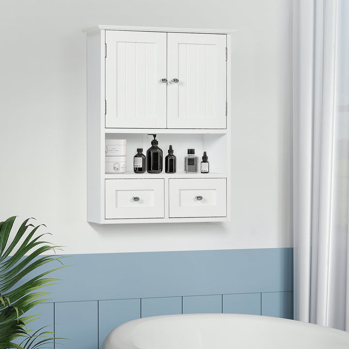 kleankin Bathroom Wall Cabinet, Medicine Cabinet, Over Toilet Storage Cabinet with Shelf and Drawers for Hallway, Living Room, White