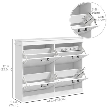 HOMCOM Shoe Storage Cabinet with 4 Flip Drawers and Adjustable Shelves, Narrow Shoe Cabinet for 20 Pairs of Shoes, White