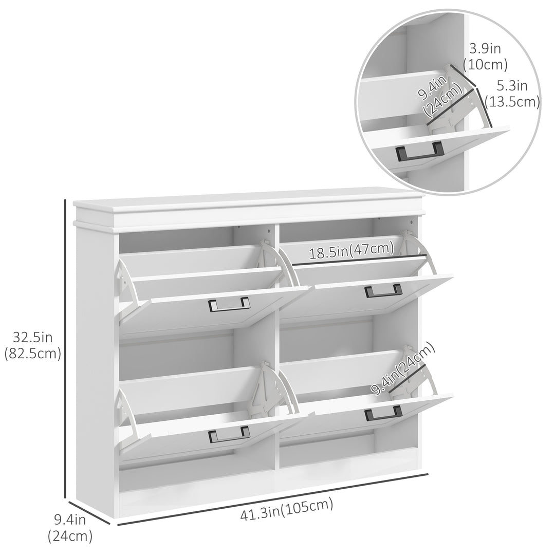 HOMCOM Shoe Storage Cabinet with 4 Flip Drawers and Adjustable Shelves, Narrow Shoe Cabinet for 20 Pairs of Shoes, White