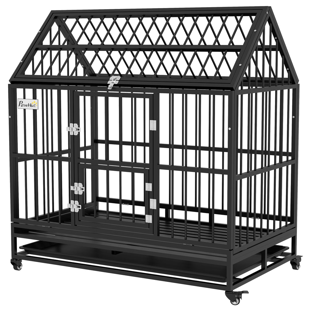 PawHut 49" Heavy Duty Dog Crate with Removable Tray, Doors, Openable Roof, for Large and Extra Large Dogs, Black