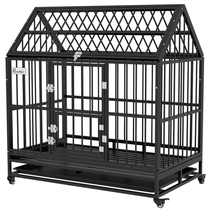 PawHut 49" Heavy Duty Dog Crate with Removable Tray, Doors, Openable Roof, for Large and Extra Large Dogs, Black