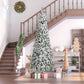 HOMCOM 9-foot Pencil Snow Flocked Artificial Christmas Tree with 1350 Pine Realistic Branches, Pine Cones, Red Berries, Auto Open, Green