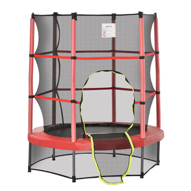 Outsunny 55" Kids Trampoline with Enclosure Net for Indoor/Outdoor, Trampoline for Boys and Girls Age 3-6 Years, Red