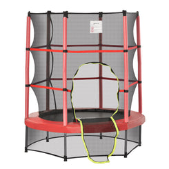 Outsunny 55" Kids Trampoline with Enclosure Net for Indoor/Outdoor, Trampoline for Boys and Girls Age 3-6 Years, Red