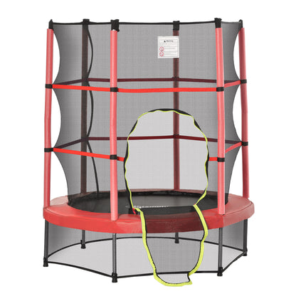 Outsunny 55" Kids Trampoline with Enclosure Net for Indoor/Outdoor, Trampoline for Boys and Girls Age 3-6 Years, Red