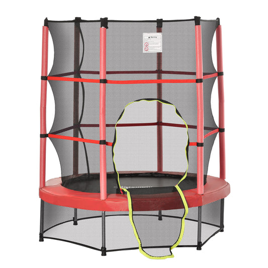 Outsunny 55" Kids Trampoline with Enclosure Net for Indoor/Outdoor, Trampoline for Boys and Girls Age 3-6 Years, Red