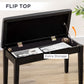 HOMCOM Classic Piano Bench Stool, PU Leather Padded Keyboard Seat with Rubber Wood Legs and Music Storage Compartment, Smooth Seat, Black