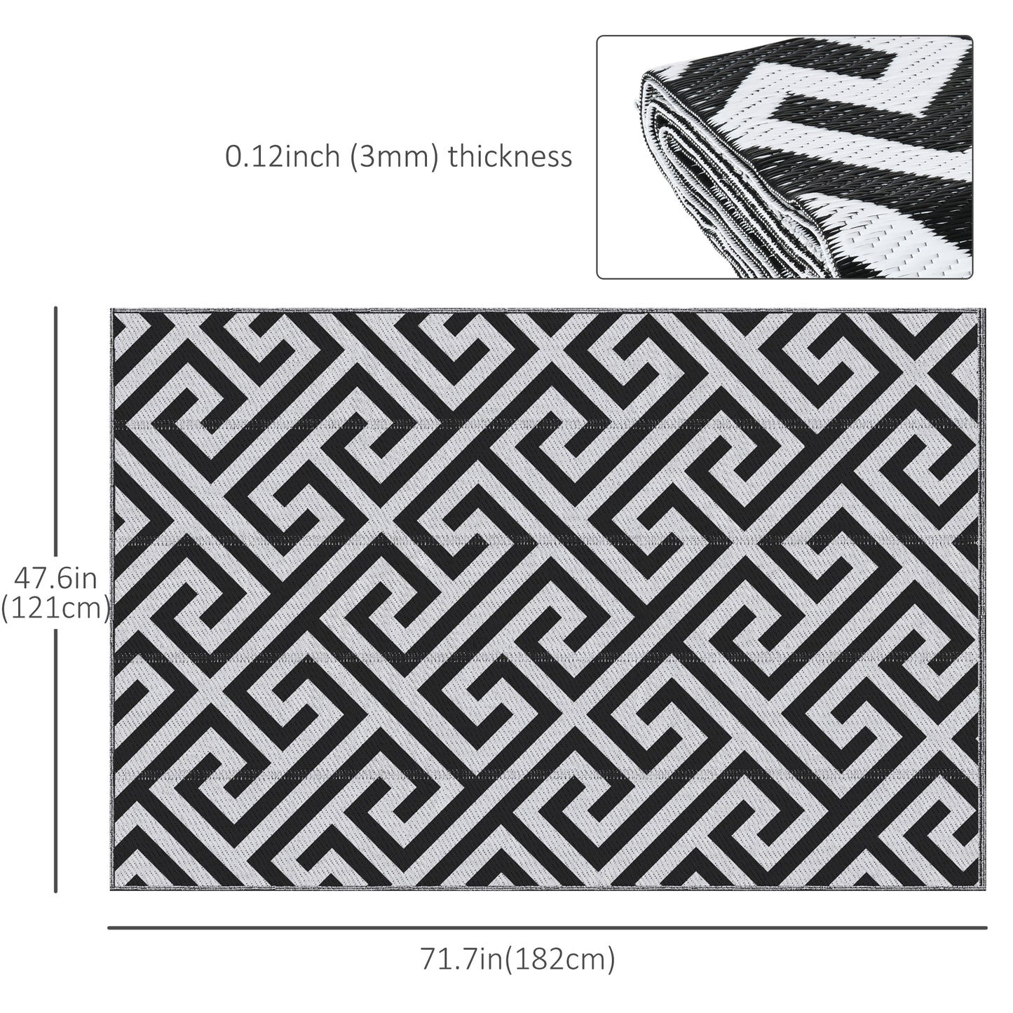 Outsunny Reversible Outdoor RV Rug, Patio Floor Mat, 5' x 8' Plastic Straw Rug for Backyard, Deck, Beach, Camping, Black & White