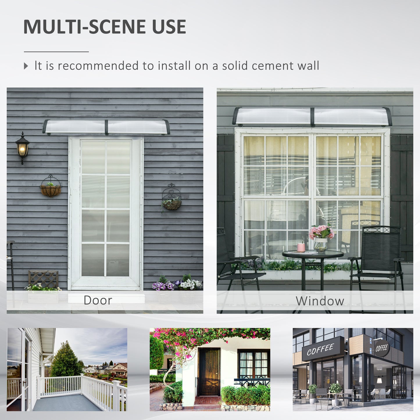 Outsunny Window Awning Door Canopy, Polycarbonate Front Door Outdoor Patio Cover, Sun Shelter, Hollow Sheet for UV, Rain, Snow and Sunlight Protection, Brown, 40" x 80"