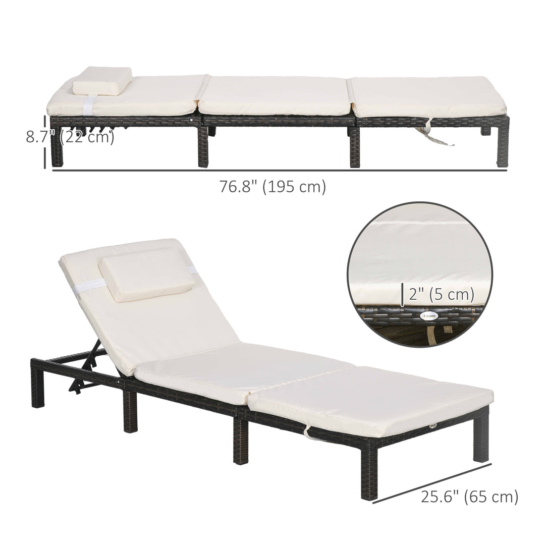 Outsunny Outdoor Lounger, Patio Lounger with 5-Level Adjustable Back, Headrest for Poolside, Garden, Backyard, Cream White