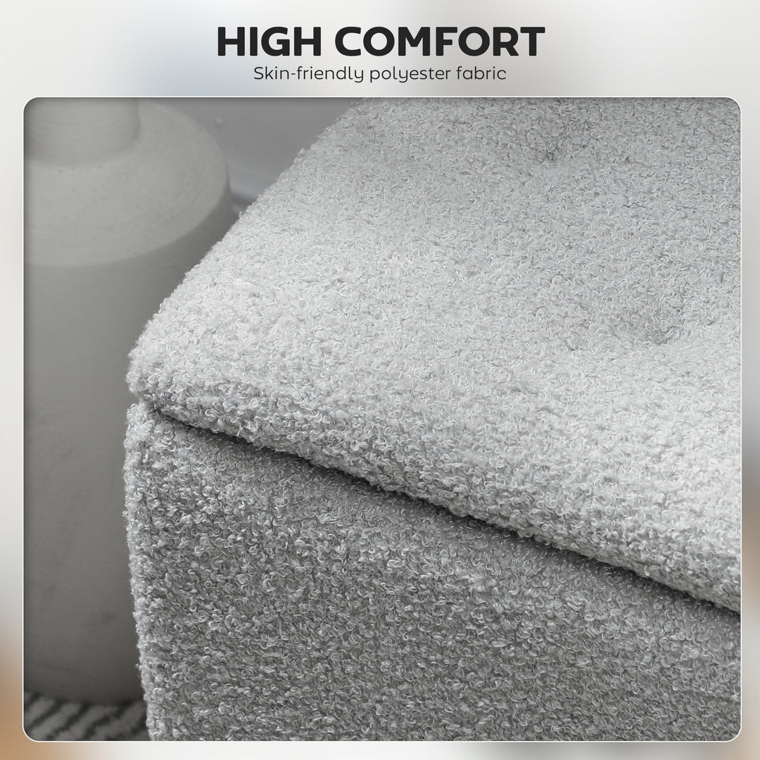 HOMCOM Modern Storage Bench, Ottoman with Storage and Teddy Velvet Upholstery for Living Room, Bedroom, Blue