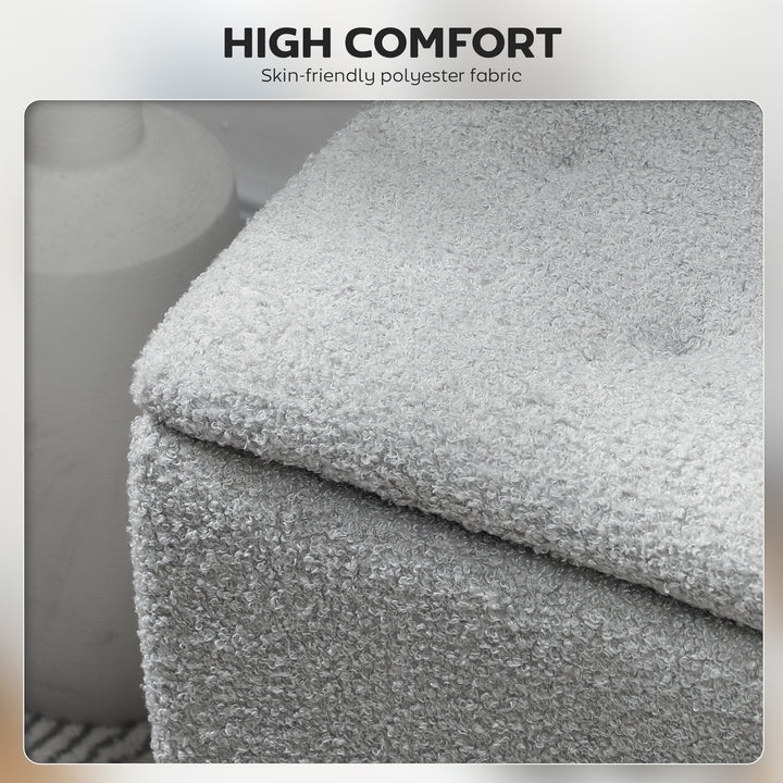 HOMCOM Modern Storage Bench, Ottoman with Storage and Teddy Velvet Upholstery for Living Room, Bedroom, Blue