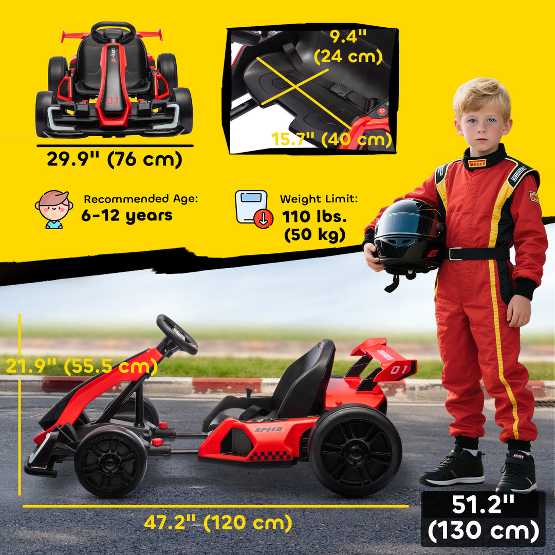 Aosom 24V Electric Go Kart, Battery Powered Kids Drift Kart with Adjustable Seat, Seat Belt, Horn, Music, Light, White