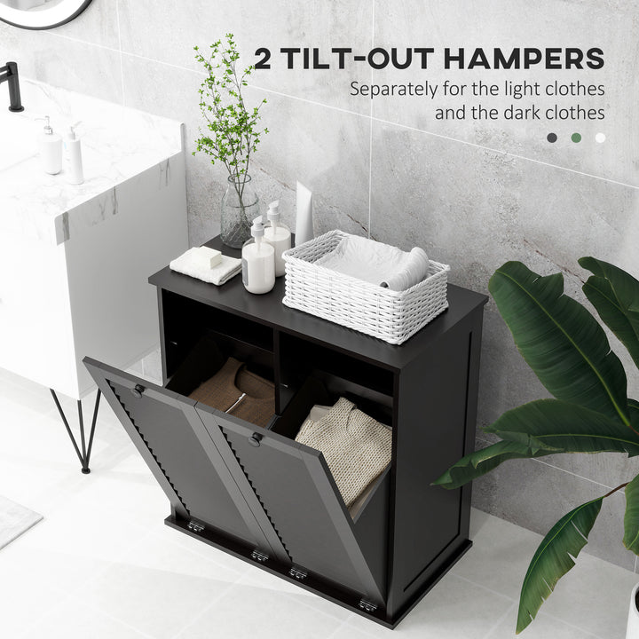 HOMCOM Tilt Out Laundry Cabinet, Laundry Basket Cabinet with 2 Baskets and 2 Louvered Doors, White