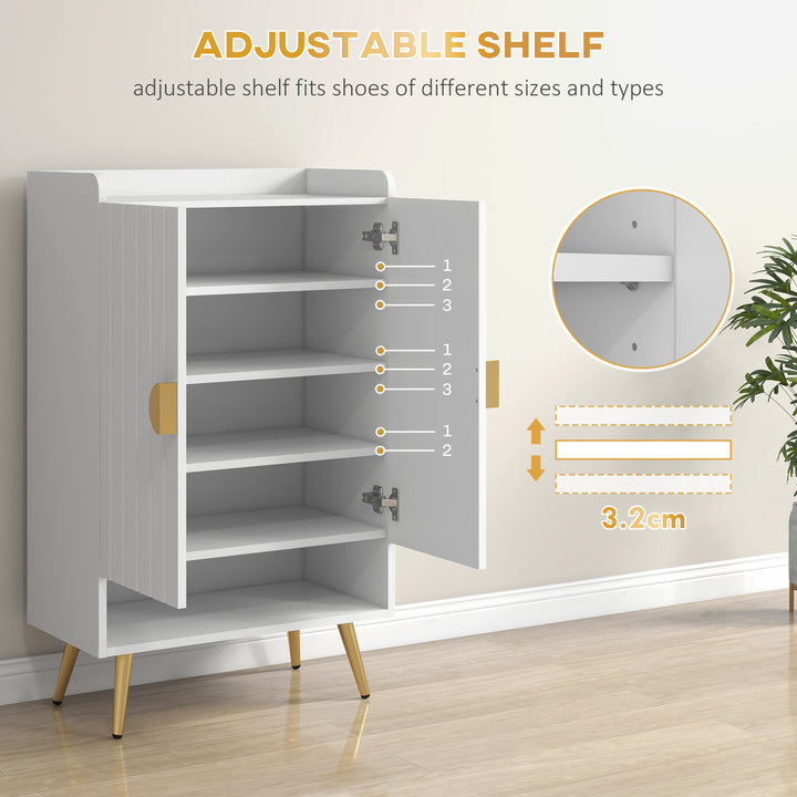 HOMCOM Entryway Shoe Storage Cabinet, Narrow Shoe Cabinet with Adjustable Shelves and Open Shelf for 15 Pairs of Shoes, Grey