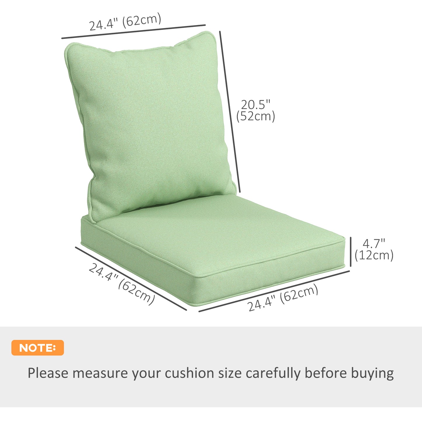 Outsunny Seat Cushion Back Pillows Replacement Set of 2, Patio Chair Cushions Set for Indoor Outdoor, Green