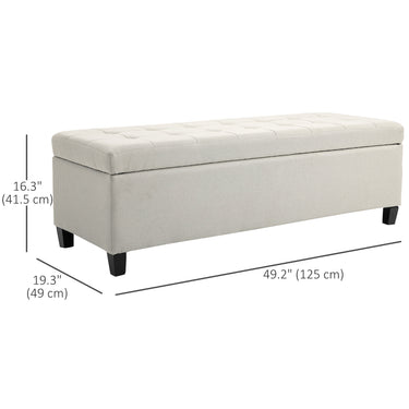HOMCOM Rectangular Entry Bench, Tufted Upholstered Linen Fabric Wood Feet Storage Ottoman Bench, Beige