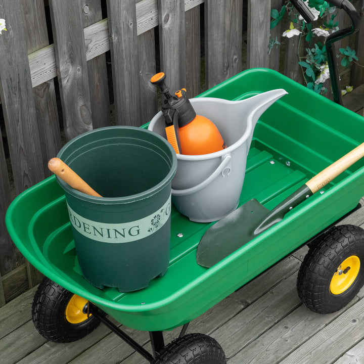 Outsunny Garden Dump Cart Heavy Duty 440lbs Wagon with Steel Frame and 10'' Pneumatic Tires, Green
