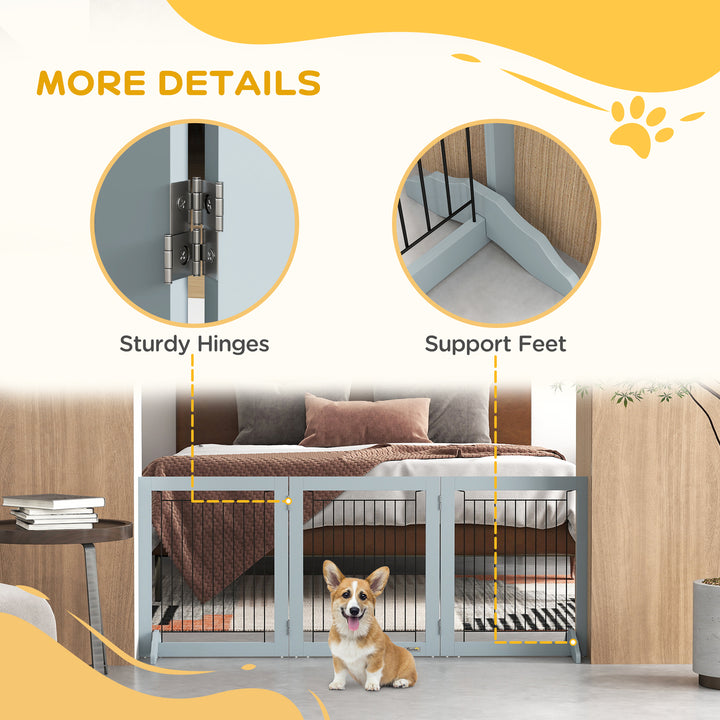 PawHut Freestanding Pet Gate, Folding Dog Gate with 2 Support Feet, 24" High, 3 Panels, for Small Dogs, Indoor Use - White