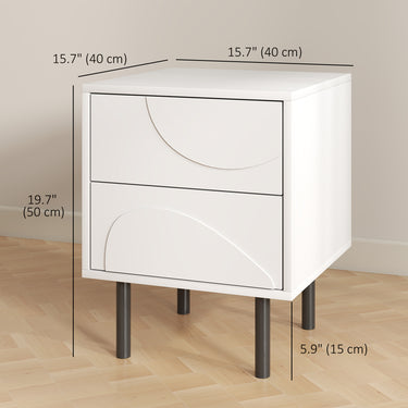 HOMCOM Nightstand Set of 2, Modern Bedside End Table with Push-to-Open Drawers and Steel Legs for Living Room, Bedroom, White