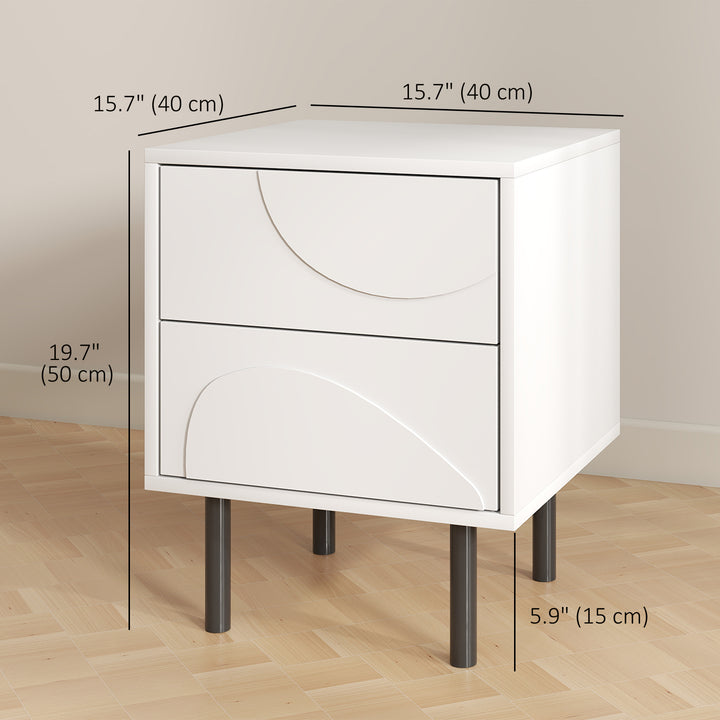 HOMCOM Nightstand Set of 2, Modern Bedside End Table with Push-to-Open Drawers and Steel Legs for Living Room, Bedroom, White