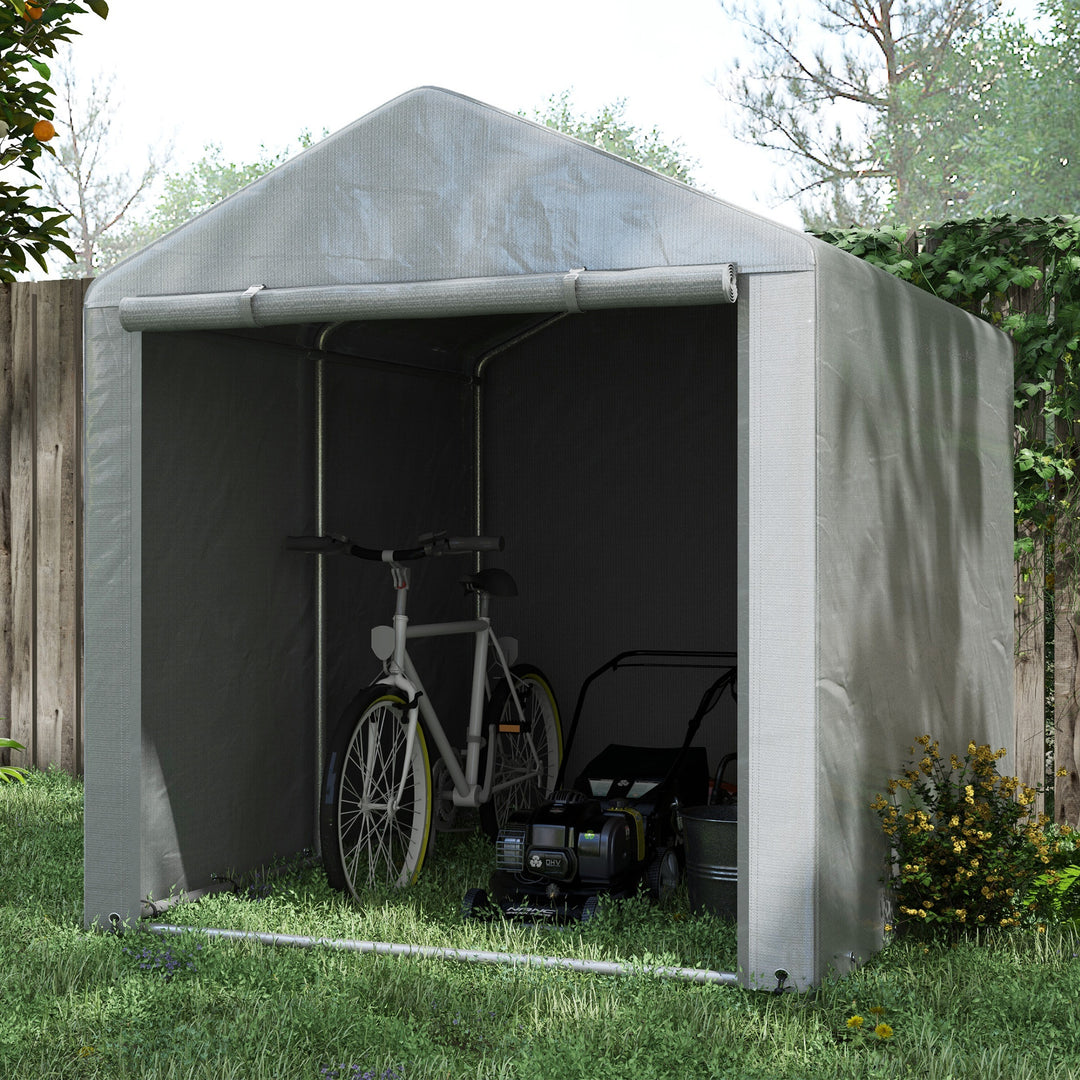 Outsunny Portable Bicycle Shed with Galvanised Steel Frame and Large Door, Waterproof Outdoor Shed for Garden Tools, Dark Grey