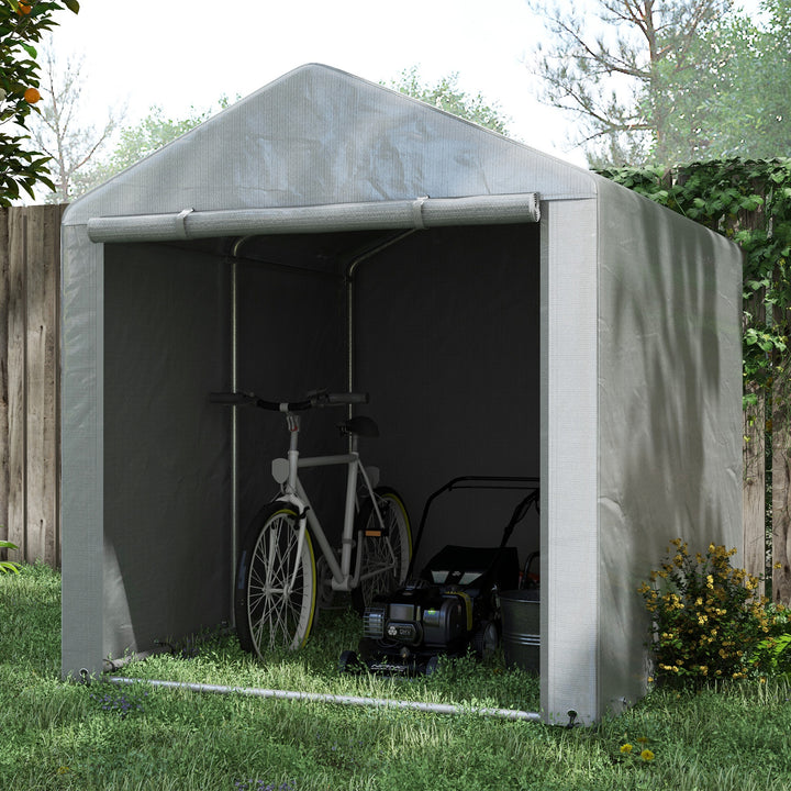 Outsunny Portable Bicycle Shed with Galvanised Steel Frame and Large Door, Waterproof Outdoor Shed for Garden Tools, Dark Grey