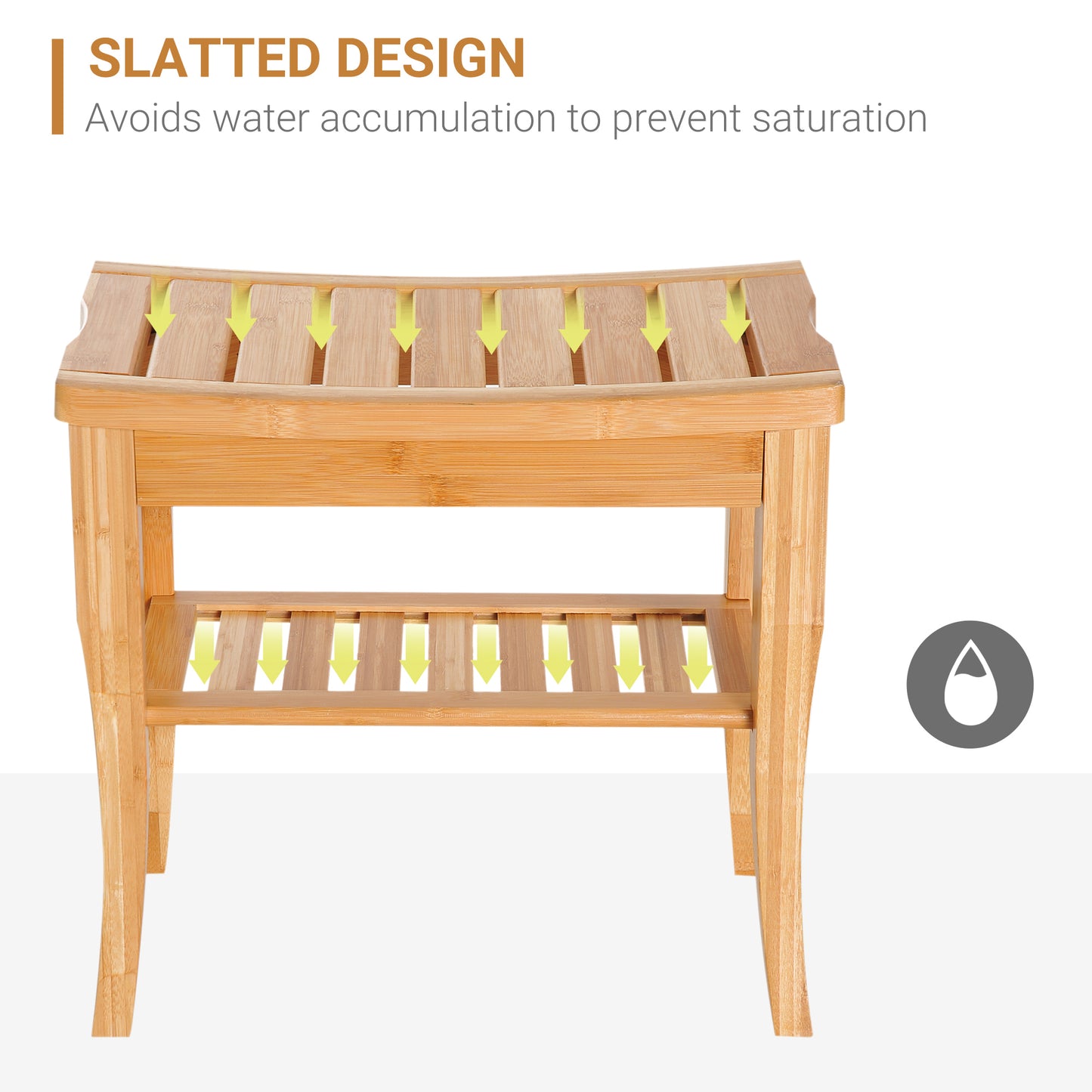 HOMCOM 20" Bamboo Shower Bench Bathroom Stool Spa Bath Seat Organizer Storage Shelf
