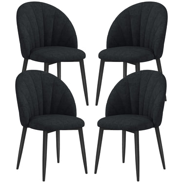 HOMCOM Modern Dining Chairs Set of 4, Upholstered Dining Room Chairs with Metal Legs, Shell Backrest, Padded Seat, Black