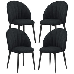 HOMCOM Modern Dining Chairs Set of 4, Upholstered Dining Room Chairs with Metal Legs, Shell Backrest, Padded Seat, Black