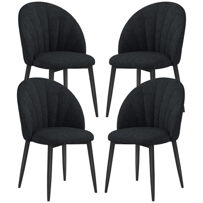 HOMCOM Modern Dining Chairs Set of 4, Upholstered Dining Room Chairs with Metal Legs, Shell Backrest, Padded Seat, Black