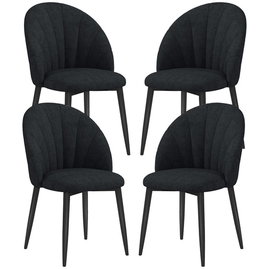 HOMCOM Modern Dining Chairs Set of 4, Upholstered Dining Room Chairs with Metal Legs, Shell Backrest, Padded Seat, Black