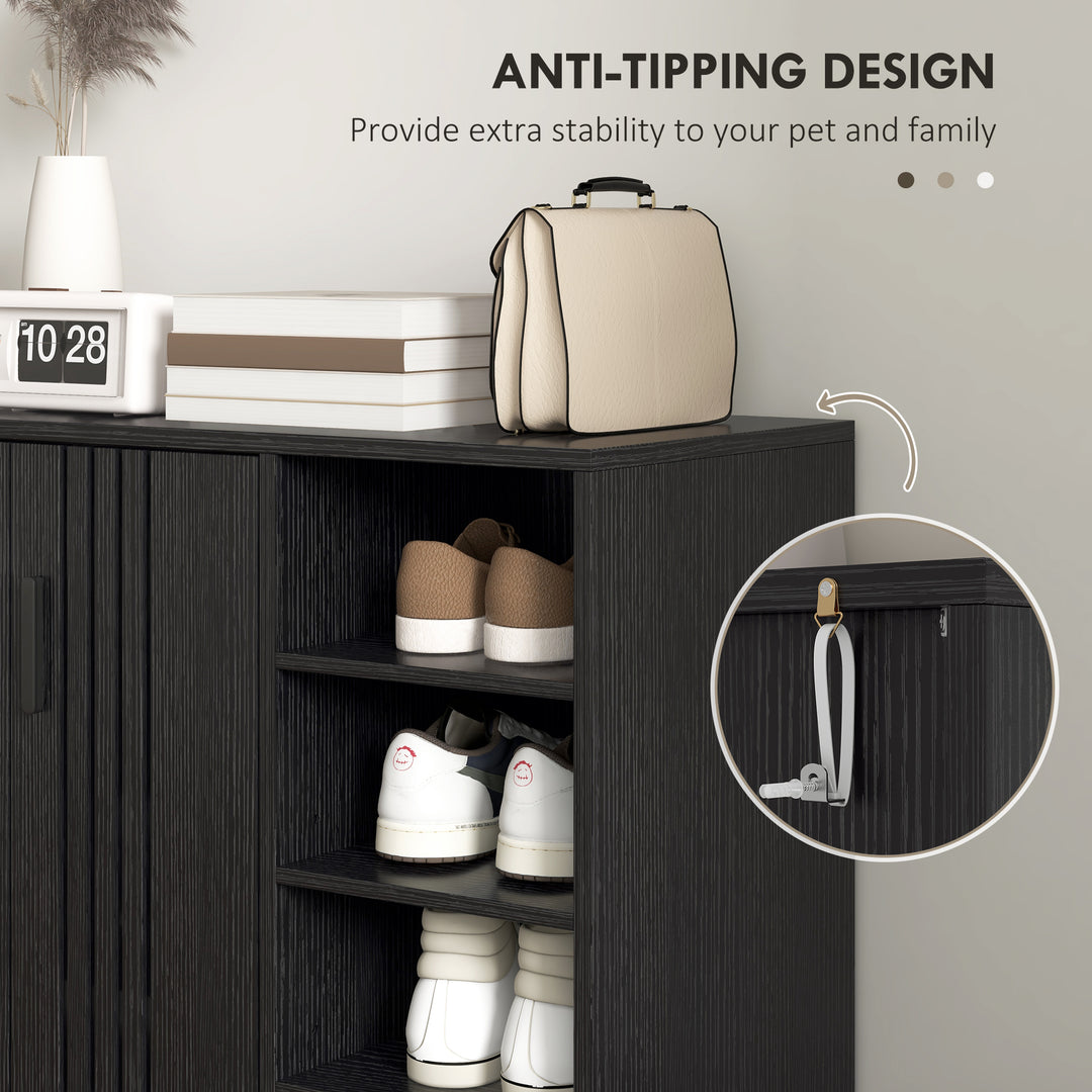 HOMCOM Shoe Storage with Double Doors and Open Shelves 17 Pair Shoe Storage Organizer for Entryway Hallway Walnut