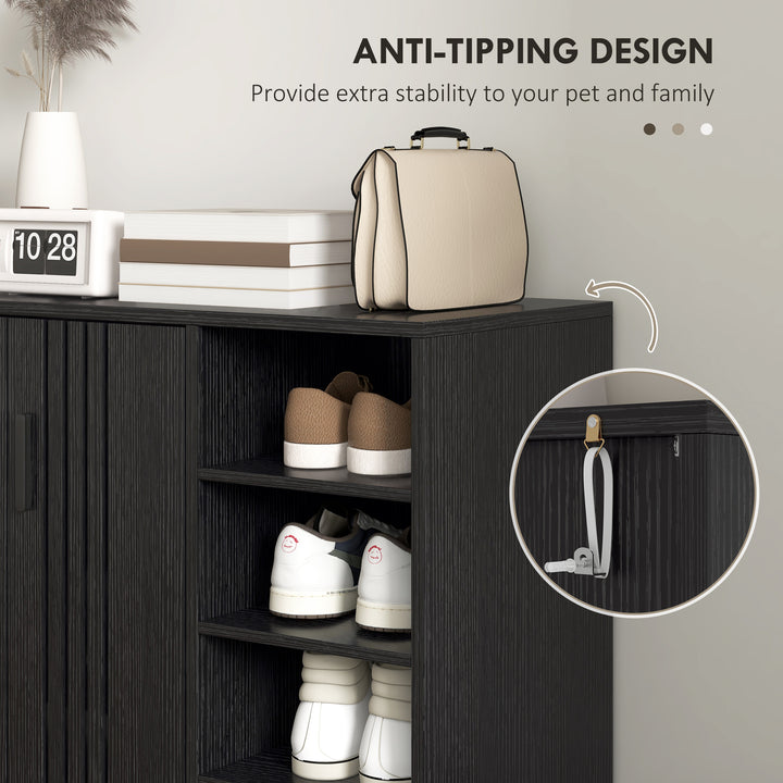 HOMCOM Shoe Storage with Double Doors and Open Shelves 17 Pair Shoe Storage Organizer for Entryway Hallway Walnut