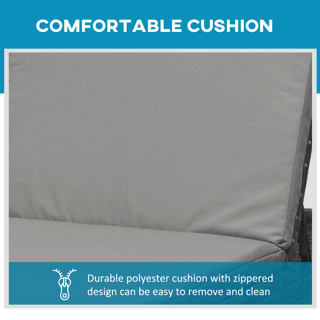 Outsunny Wicker Outdoor Lounge Chair, Patio Lounge Chair with 5-Level Adjustable Backrest & Cushion for Poolside, Mixed Grey