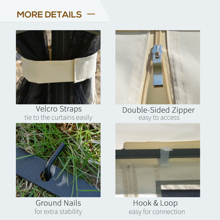 Outsunny 10'x10' Soft-top Patio Gazebo with Double Tier Roof, Mesh Curtains, Display Shelves, Top Hooks, Coffee