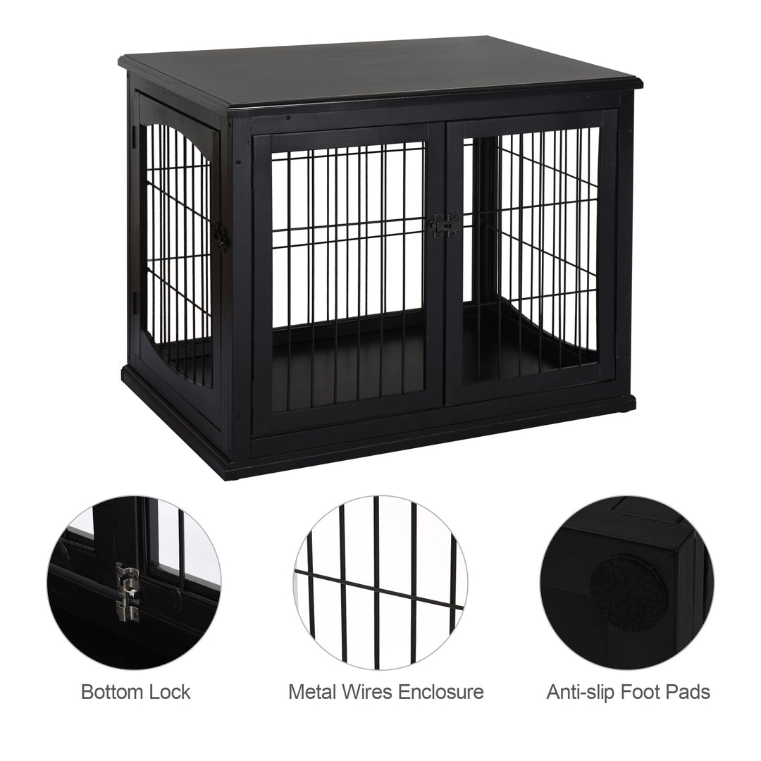 PawHut 26" Wooden Dog Cage with Double Door Entrance & Simple Modern Design, Brown
