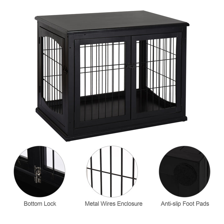 PawHut 26" Wooden Dog Cage with Double Door Entrance & Simple Modern Design, Brown