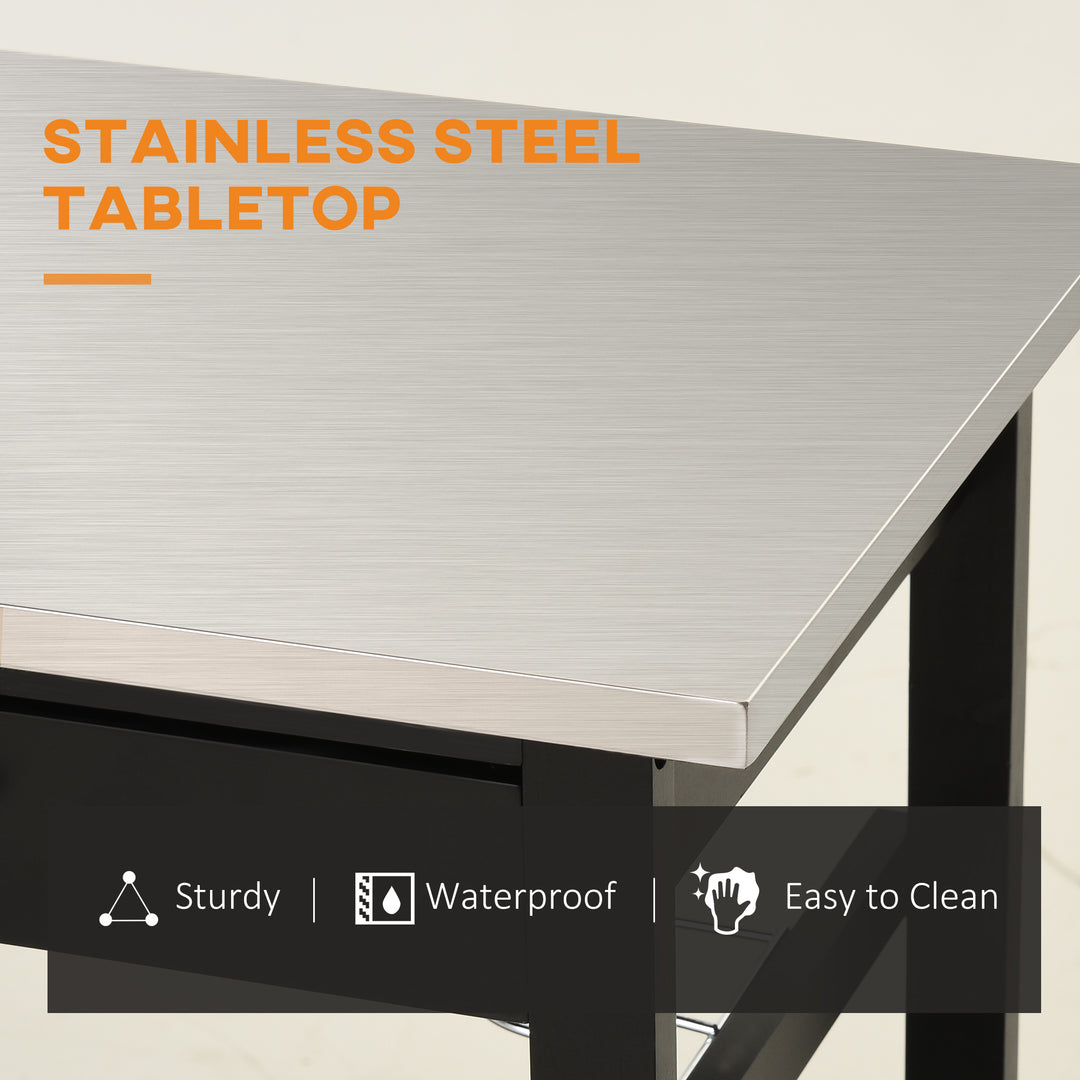 HOMCOM Room Essentials Portable Stainless Steel Top Kitchen Cart with Storage Drawer 3-Tier