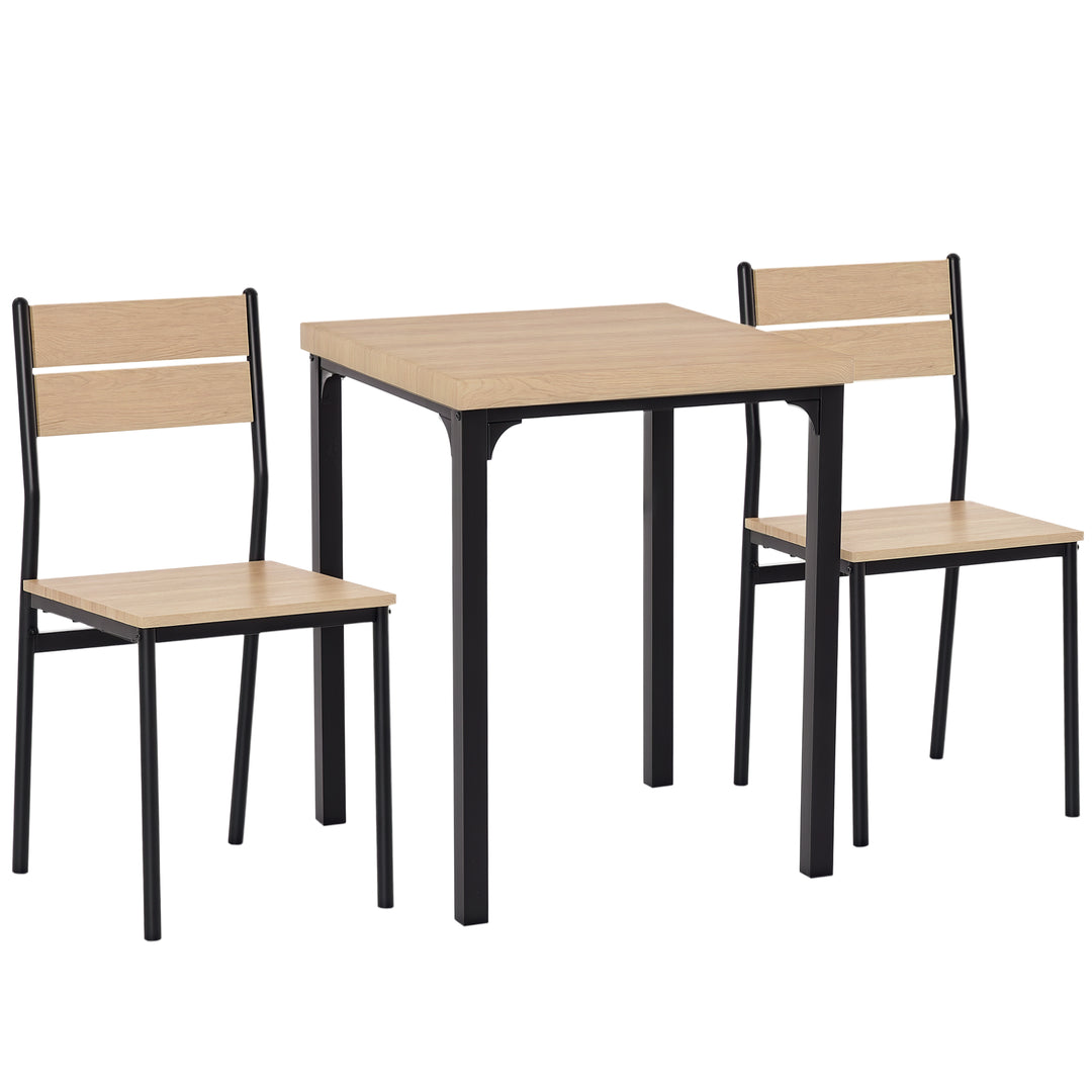 HOMCOM Dining Table Set for 2, 3 Piece Kitchen Table and Chairs with Metal Legs for Small Spaces, Natural Wood