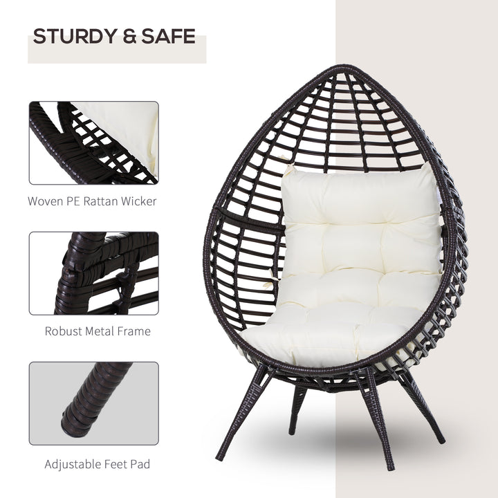 Outsunny Wicker Egg Chair with Trapezoidal Cushion 352lbs Capacity Rattan Egg Chair for Backyard Garden Coffee Brown