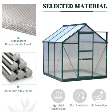 Outsunny 6.2' x 6.3' x 6.6' Clear Polycarbonate Greenhouse Large Walk-In Green House Garden Plants Grow Galvanized Base Aluminium Frame w/ Slide Door