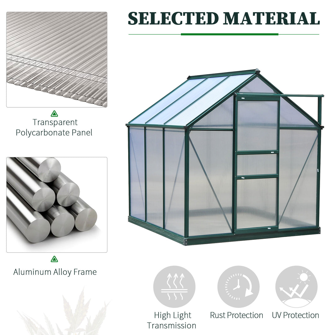 Outsunny 6.2' x 6.3' x 6.6' Clear Polycarbonate Greenhouse Large Walk-In Green House Garden Plants Grow Galvanized Base Aluminium Frame w/ Slide Door