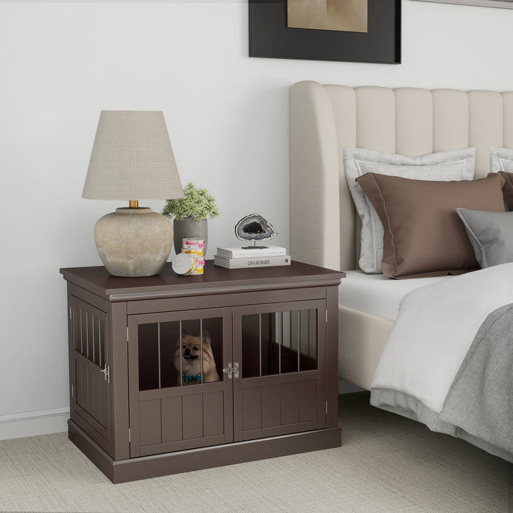 PawHut 31" Dog Crate Furniture End Table with Three Doors for Small Dogs, White