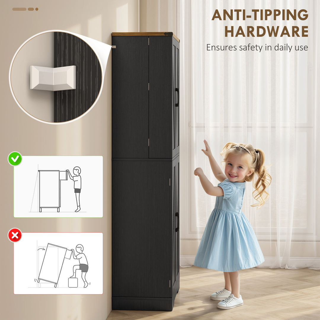 HOMCOM 72" Kitchen Pantry Cabinet, Farmhouse Storage Cabinet with 4 Doors, Drawer, 8 Door Shelves and Adjustable Shelf, Black