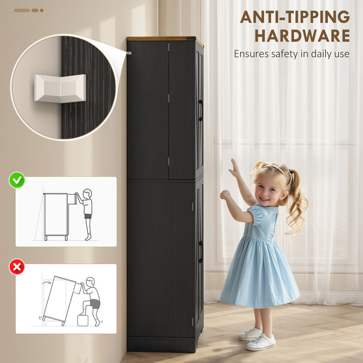 HOMCOM 72" Kitchen Pantry Cabinet, Farmhouse Storage Cabinet with 4 Doors, Drawer, 8 Door Shelves and Adjustable Shelf, Black