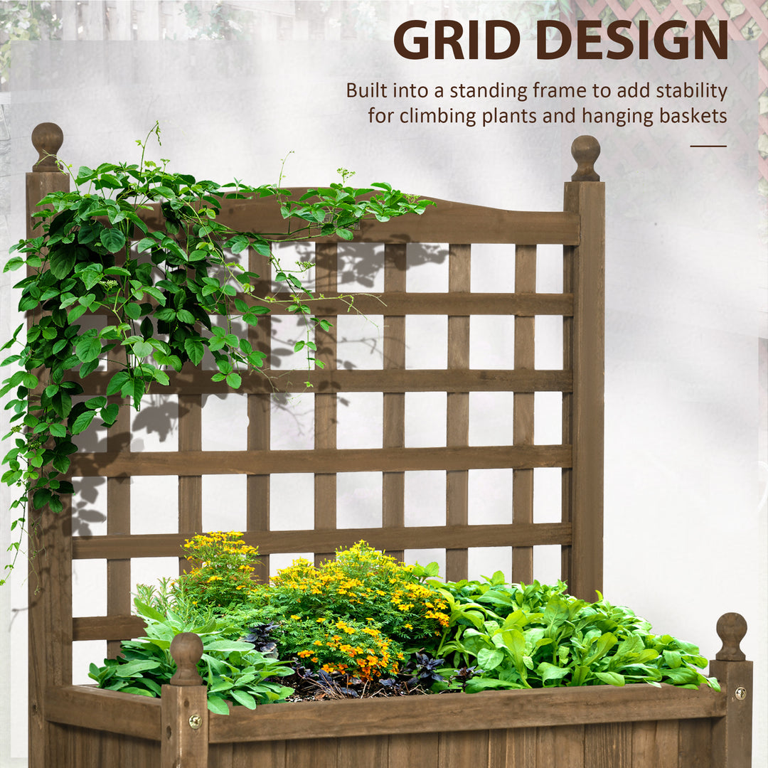 Outsunny Raised Garden Bed with Trellis, Wood Planter Box for Garden, Free Standing Flower Bed, 25.2" x 11" x 47.2" Brown
