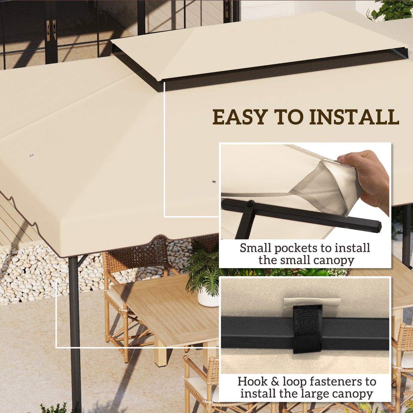 Outsunny 13' x 10' Gazebo Replacement Canopy, Gazebo Top Cover with Double Vented Roof for Garden Patio(TOP ONLY), Beige