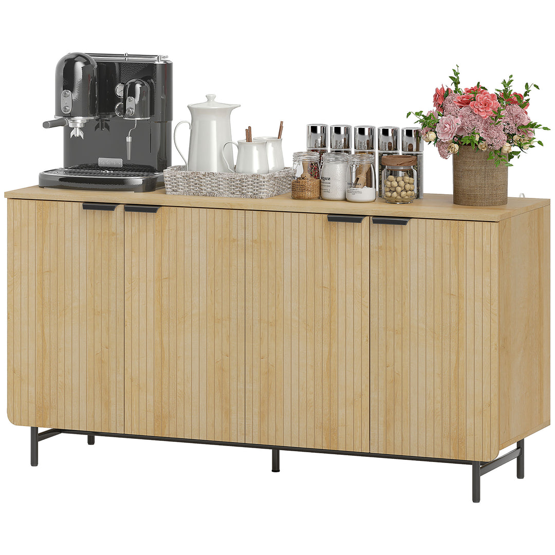 HOMCOM 55" Modern Sideboard, Fluted Buffet Cabinet with Adjustable Shelves, 5 Metal Legs for Kitchen, Living Room, Nature Wood